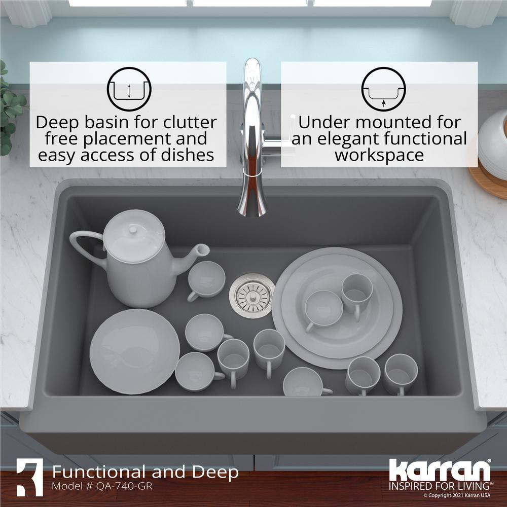Karran Farmhouse/Apron-Front Quartz Composite 34'' X 21-1/4'' Single Bowl Kitchen Sink