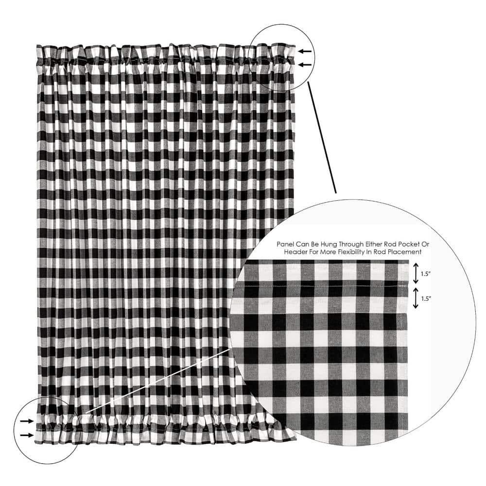 Achim Buffalo Check Indoor Polyester/Cotton Light Filtering Checkered Door Curtain Panel, Black/White, 54-in W x 40-in L