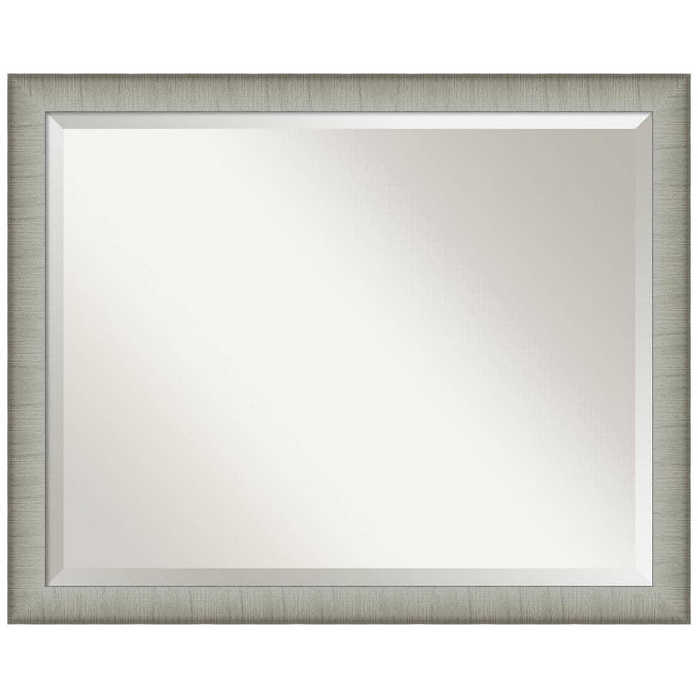 31" x 25" Elegant Brushed Framed Bathroom Vanity Wall Mirror Pewter - Amanti Art: No Assembly, Wall Mount