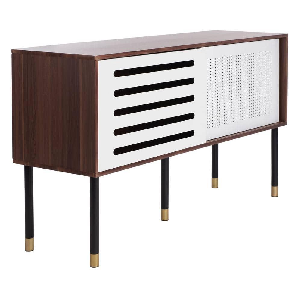Shiloh Media Stand - White/Walnut - Safavieh