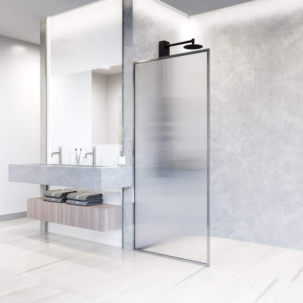 Meridian 34" W x 74" H Fixed Framed Shower Screen with 3/8" Glass