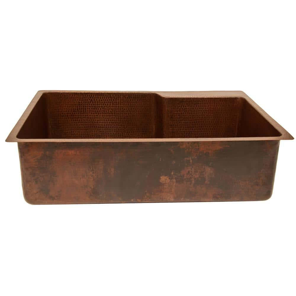33" Hammered Copper Kitchen Single Basin Sink with Matching Drain and Accessories