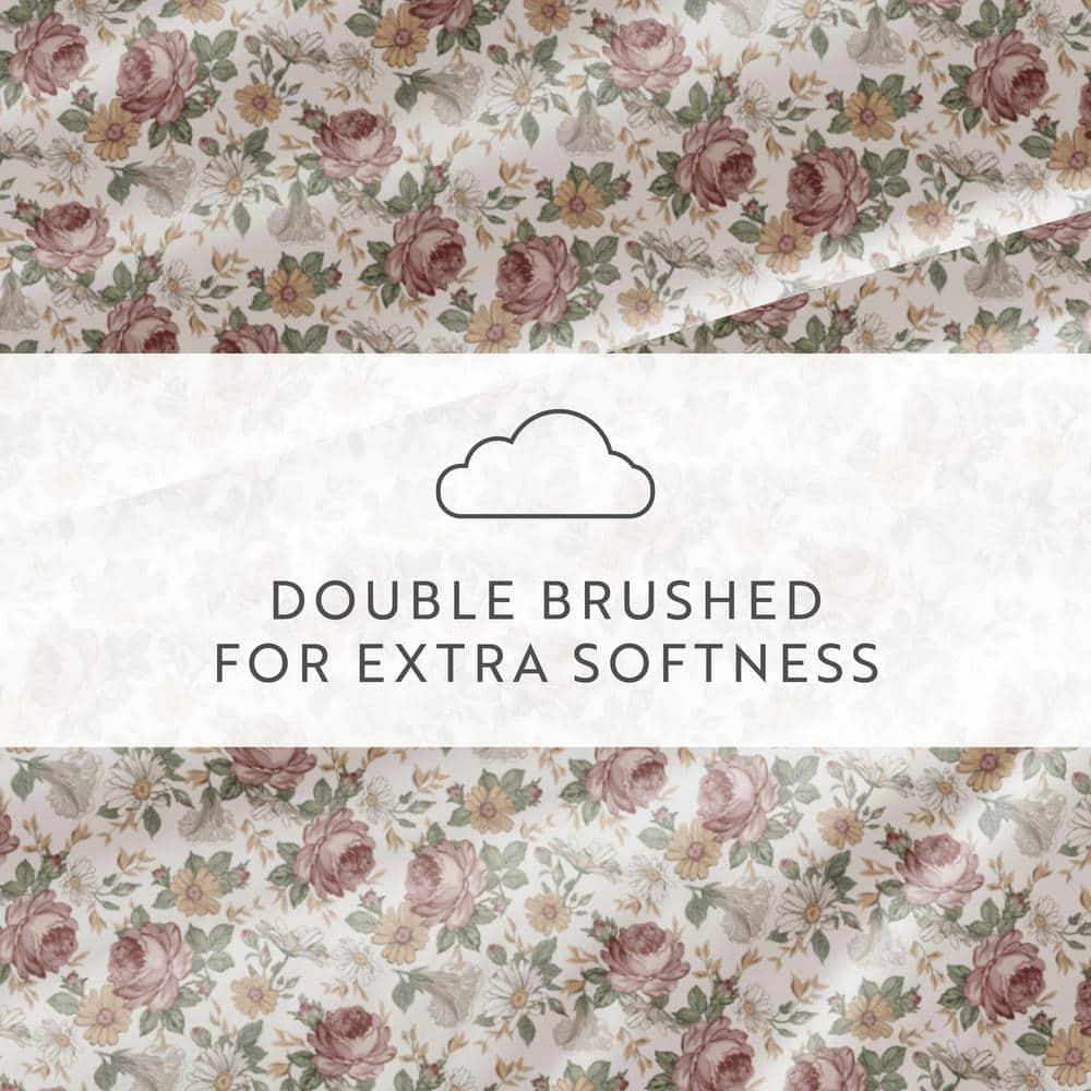 California King Ivory Floral Microfiber Polyester Sheet Set