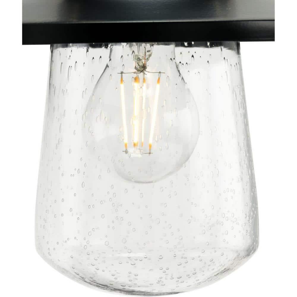 Progress Lighting Tremont 1-Light Matte Black Clear Seeded Glass Farmhouse Outdoor Semi-Flush Mount