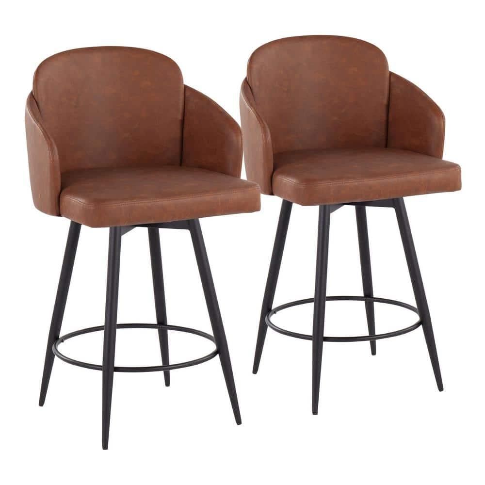 LumiSource Set of 2 Dahlia Counter Height Barstools Camel: Upholstered Swivel, Faux Leather, Metal Frame
