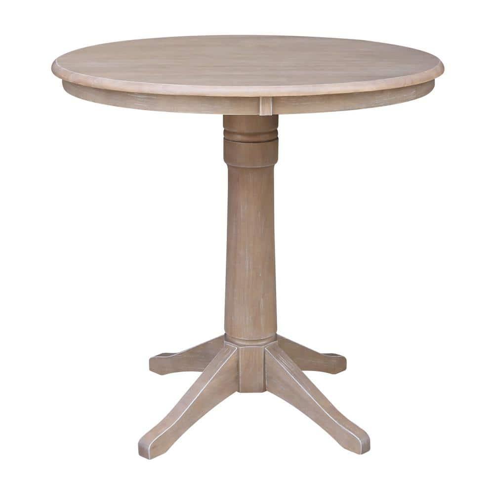 Round Top 36" x 36" Solid Wood Pedestal Dining Table in Washed Gray Taupe