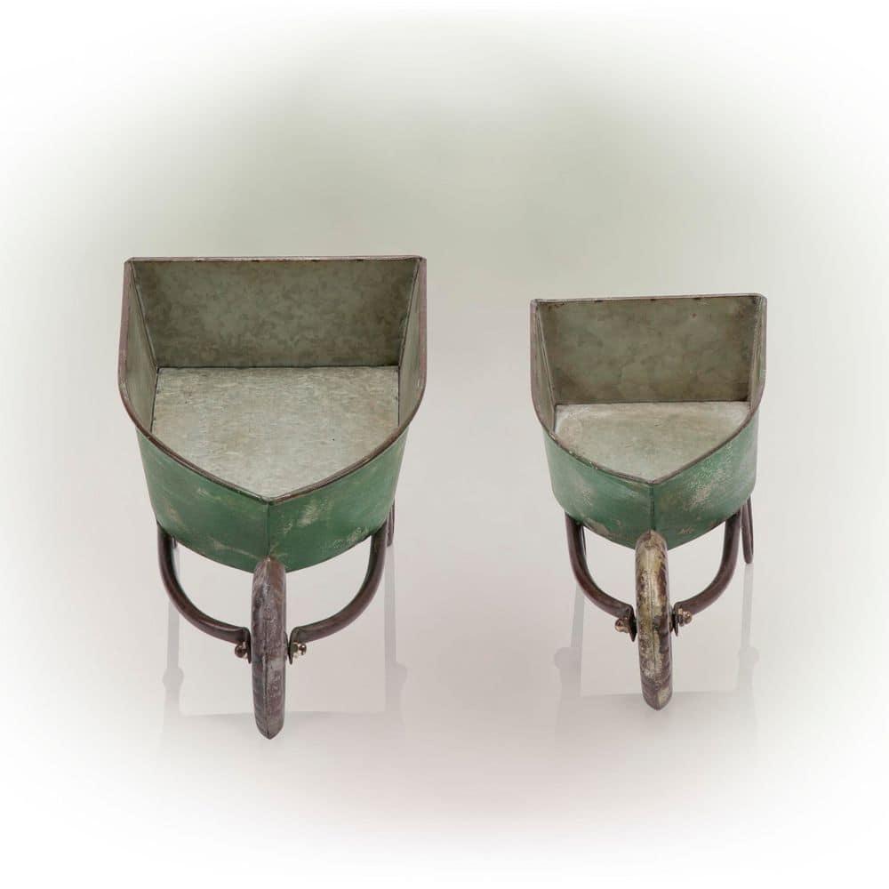 2pk Rustic Iron Wheelbarrow Garden Novelty Planter Green - Alpine Corporation