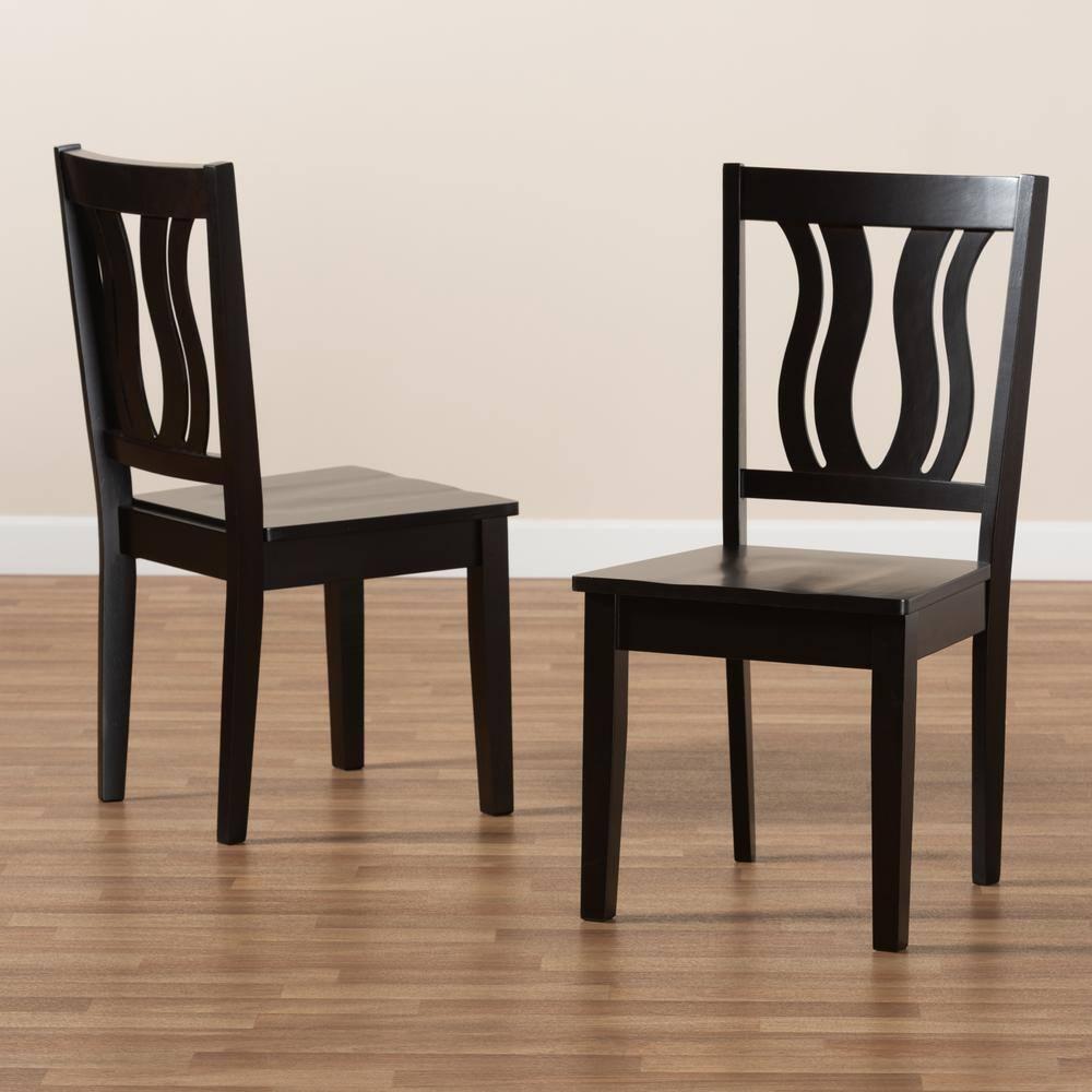 2pc Fenton Wood Dining Chair Set Brown - Baxton Studio: Geometric Back, Unupholstered, Malaysian Craft