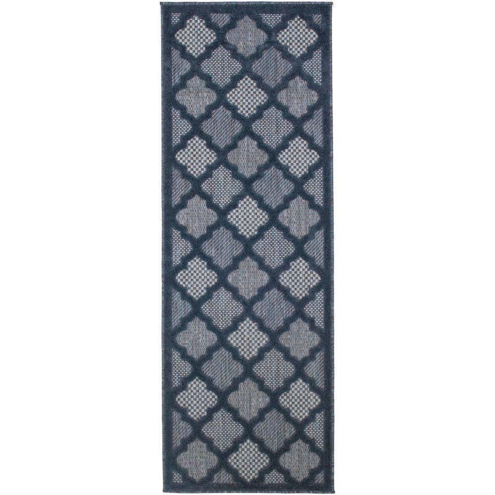 Nourison Trellis Outdoor Runner Rug Navy Blue 2' x 6'