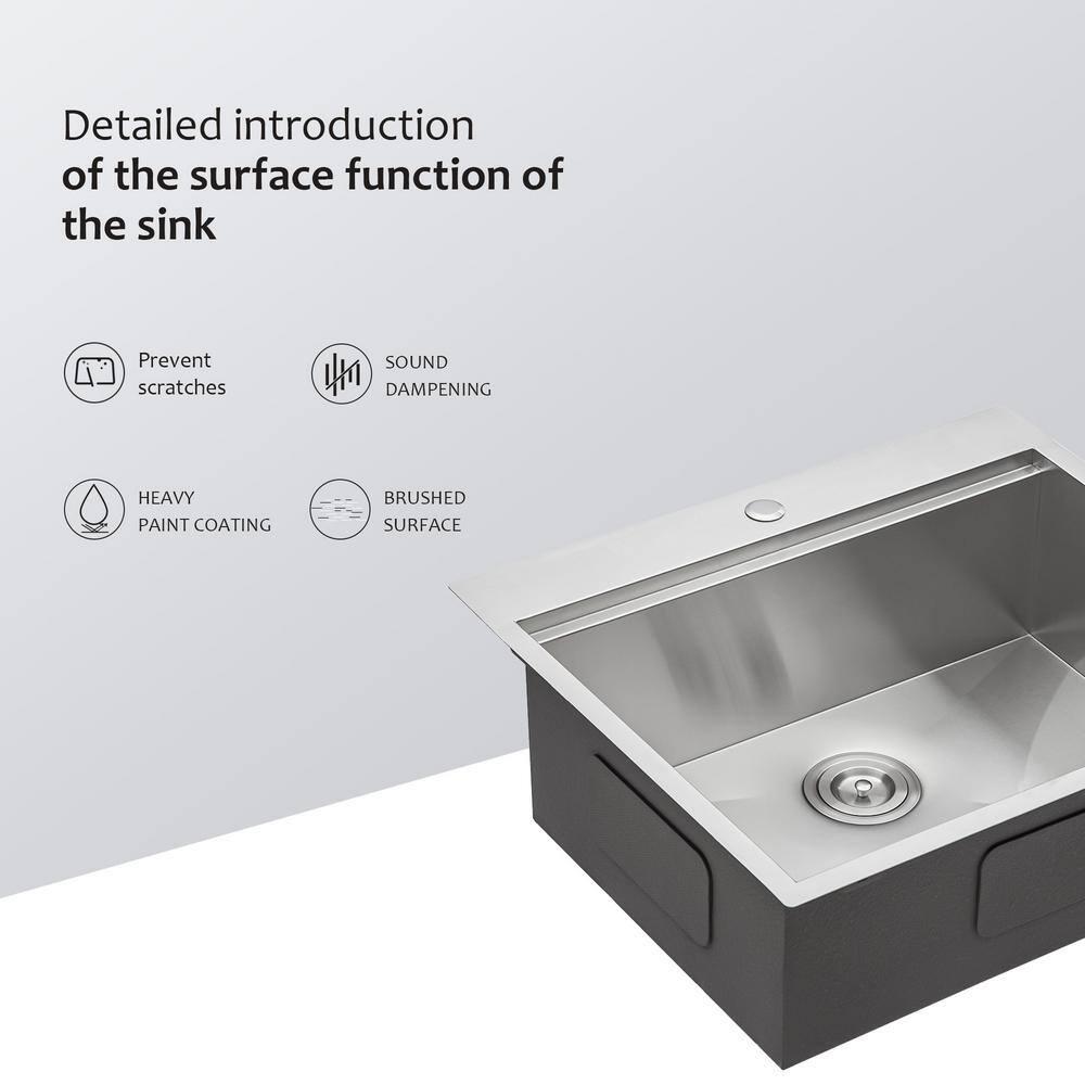 25"x22" Stainless Steel 18 Gauge Single Bowl Drop-In Workstation Kitchen Sink with All Accessories, 1-Pre-Drilled Faucet Hole
