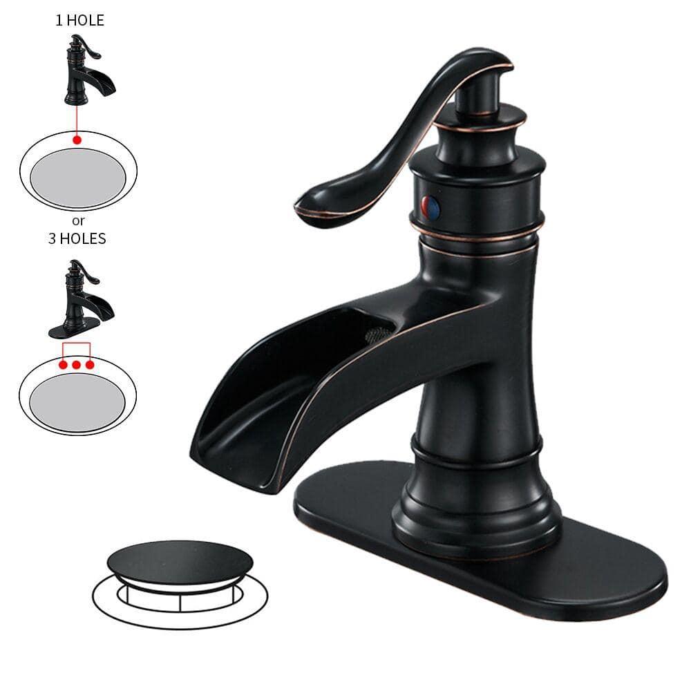 BWE Waterfall Single Hole Single-Handle Low-Arc Bathroom Faucet With Pop-up Drain Assembly