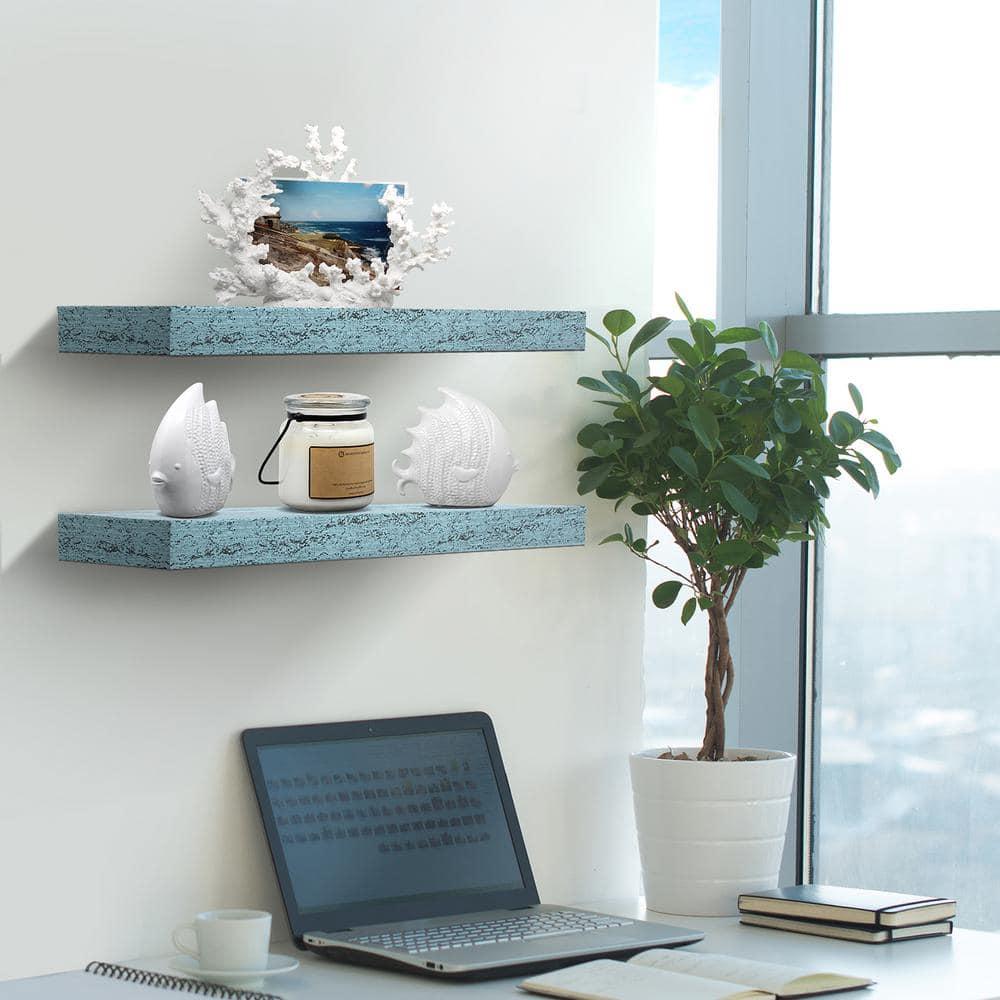 2 Pack 16 Inch Sorbus Coastal Rectangle Floating Shelves - for Home Décor to Display Trophies, Books, Frames, and more (Rustic Blue)