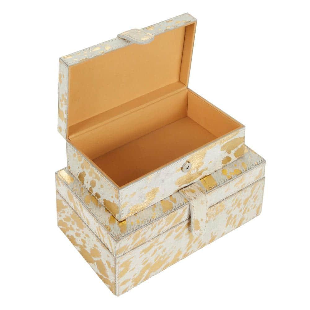 DecMode Handmade Gold Leather Decorative Box with Gold Foil Paint, 2 Count