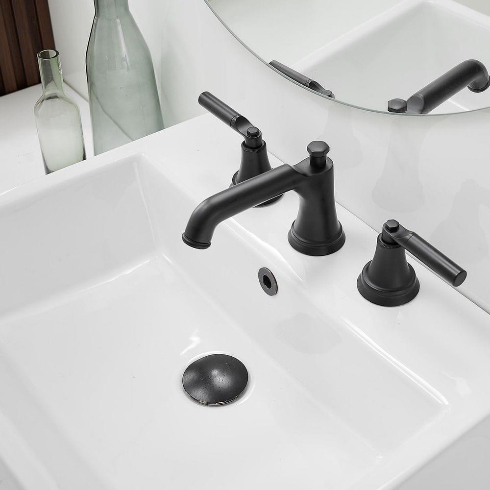 VIBRANTBATH 16456-Black Widespread 2-handle Bathroom Faucet with Drain Assembly