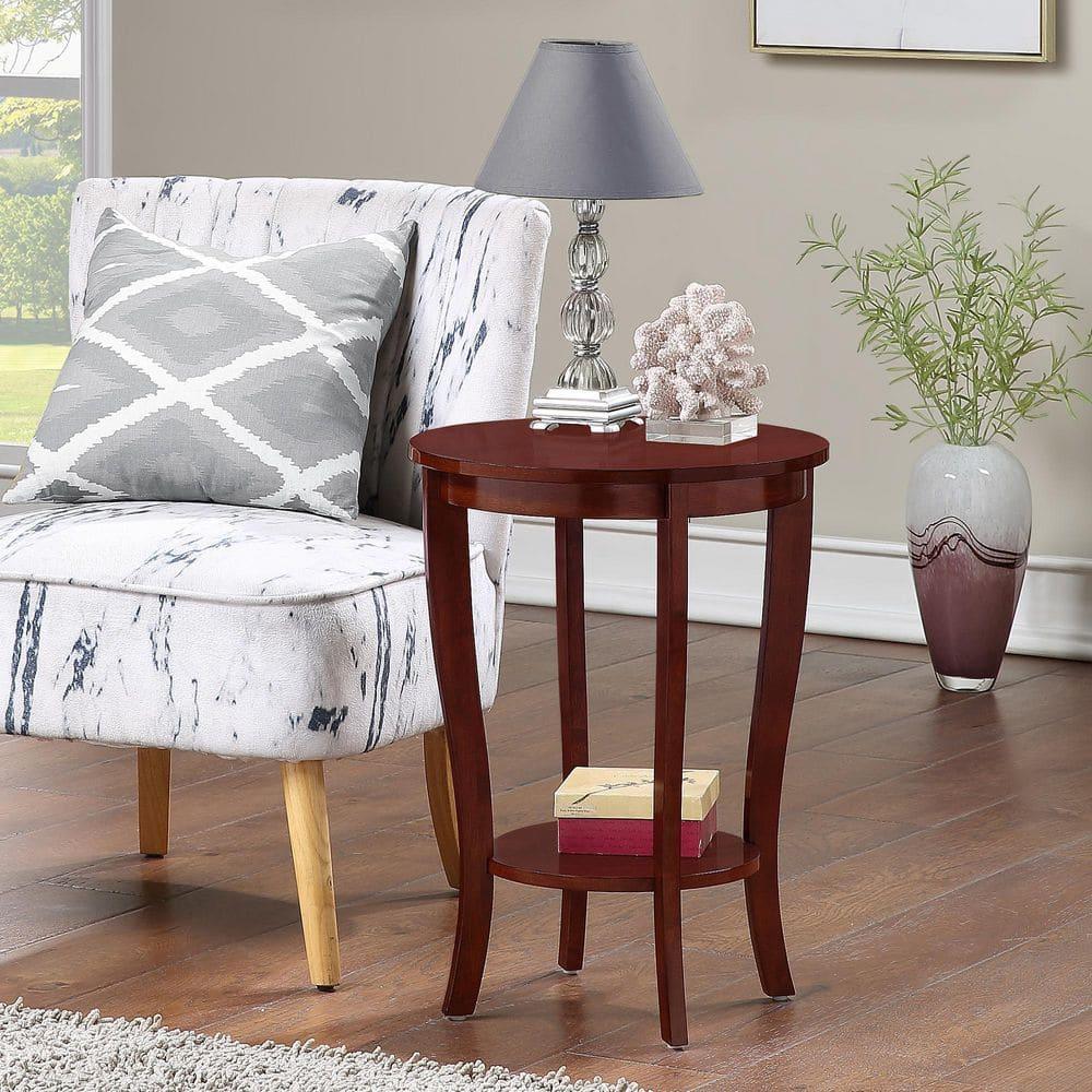 Elegant Mahogany Round End Table with Lower Shelf, 18"