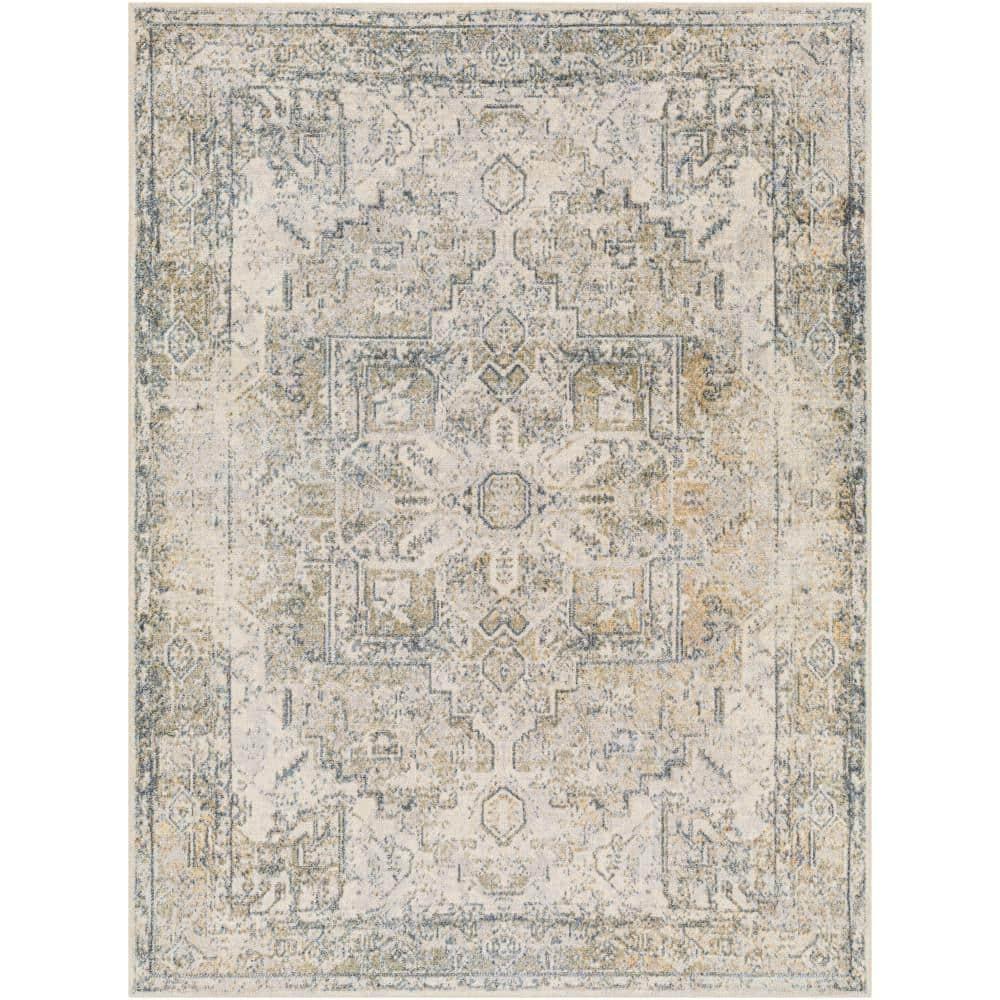 Medallion Design Performance Beige Machine Washable Area Rug