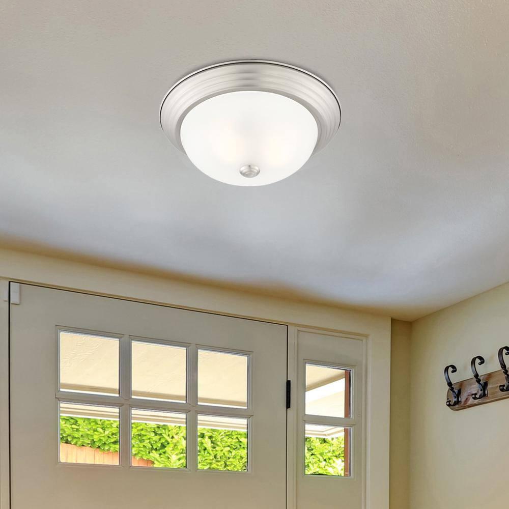 1257M-SP-W-Designers Fountain-13 Inch 2 Light Flush Mount-Satin Platinum Finish-Etched Glass Color