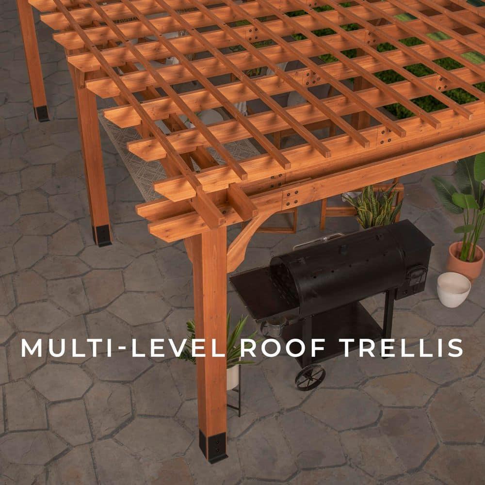Backyard Discovery Beaumont 24'x12' Cedar Wood Patio Pergola Kit, Trellis Roof, PowerPort