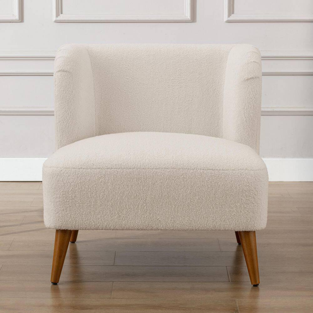 Comfort Pointe Vesper Boucle Accent Chair Milky White: Armless, Wingback, Wood Legs, Foam Cushion
