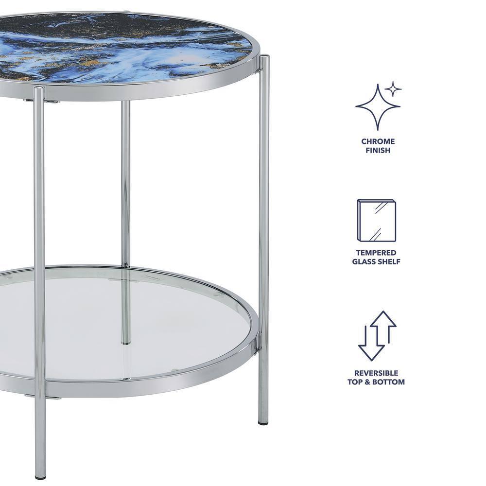 Steve Silver Averie Contemporary 23" Reversible Round End Table, Blue