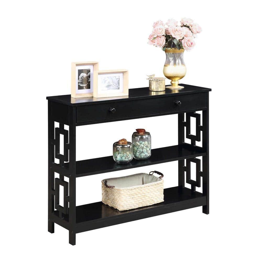 Convenience Concepts Town Square One-Drawer Console Table in Black Wood Finish