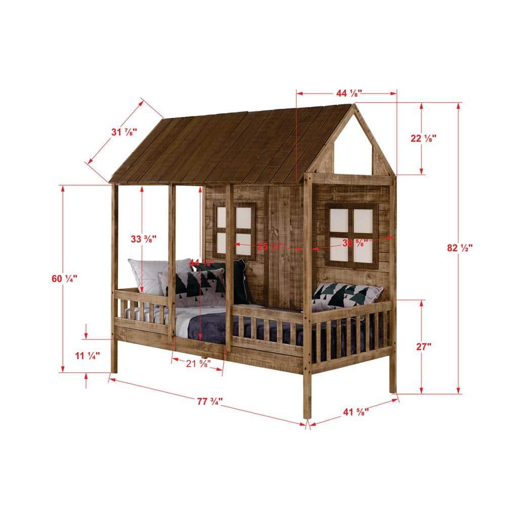Donco Kids PD-1899TRD Twin Front Porch Low Loft, Rustic Driftwood