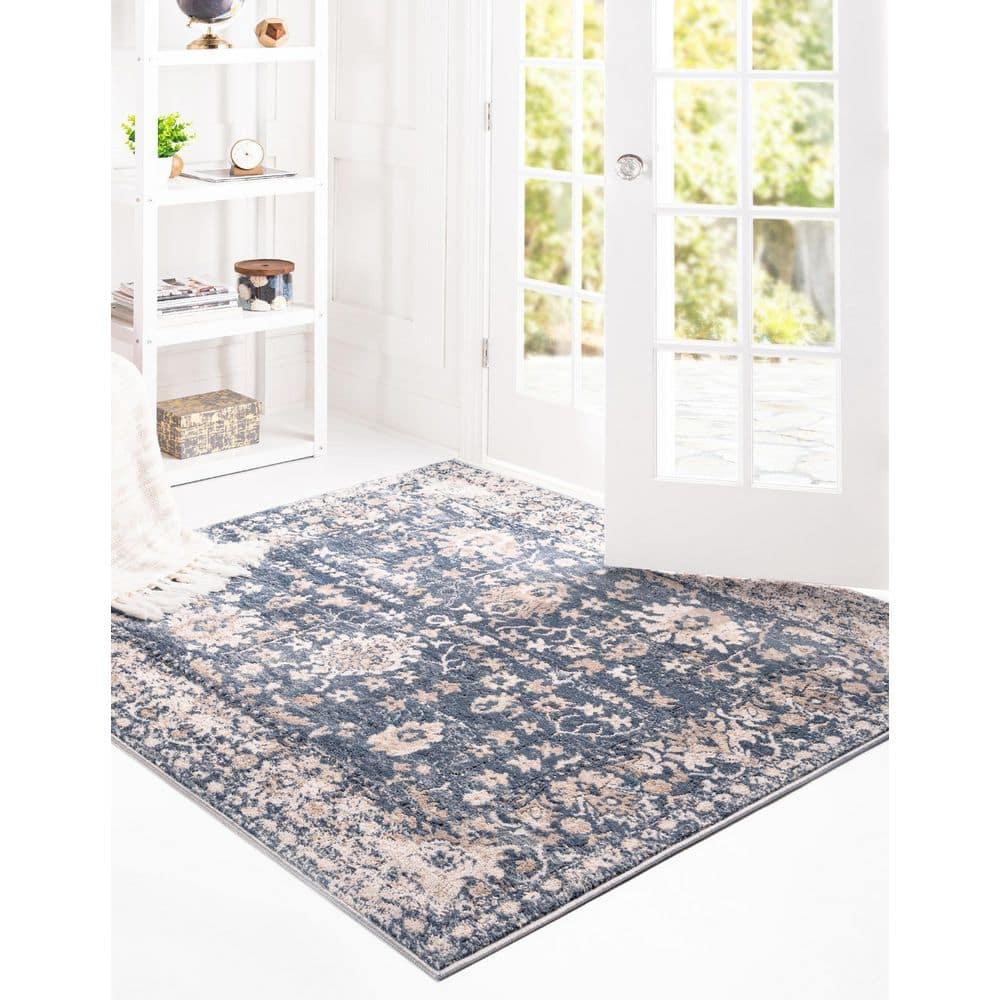 Unique Loom Portland Collection Area Rug - Central (4' 1" Square Blue/Beige)