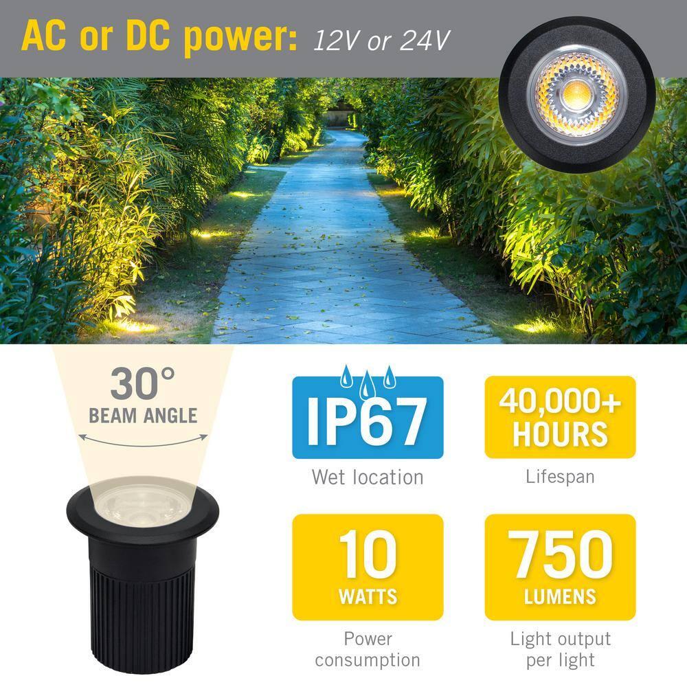 10-Watt Inground Landscape 750 Lumen Black Hardwired Integrated LED Well Light-Soft White 3000K