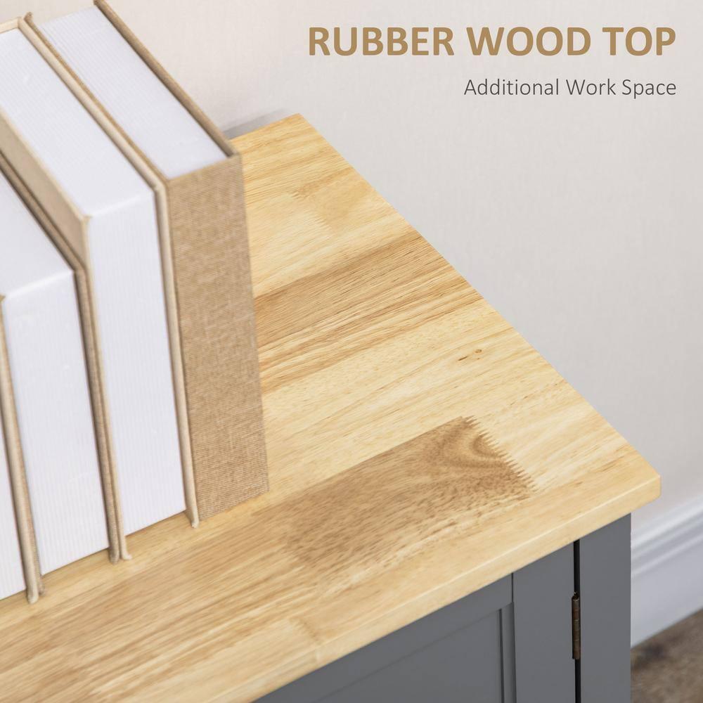 HOMCOM Buffet Cabinet with 3 Storage Drawers and Adjustable Shelves, 2 Door Sideboard with Rubber Wood Top, Coffee Bar for Living Room, Gray