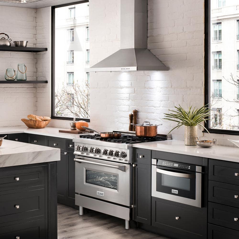 36" 400 CFM Convertible Wall Mount Range Hood in Brushed Stainless Steel