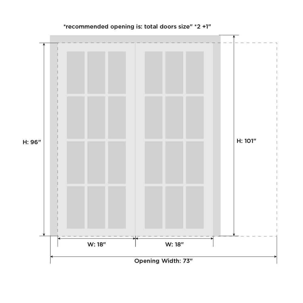 SARTODOORS Sliding French Double Pocket Doors 12 Lites | Felicia 3355 With Clear Glass | Kit Trims Rail Hardware | Solid Wood Interior Bedroom Sturdy Doors