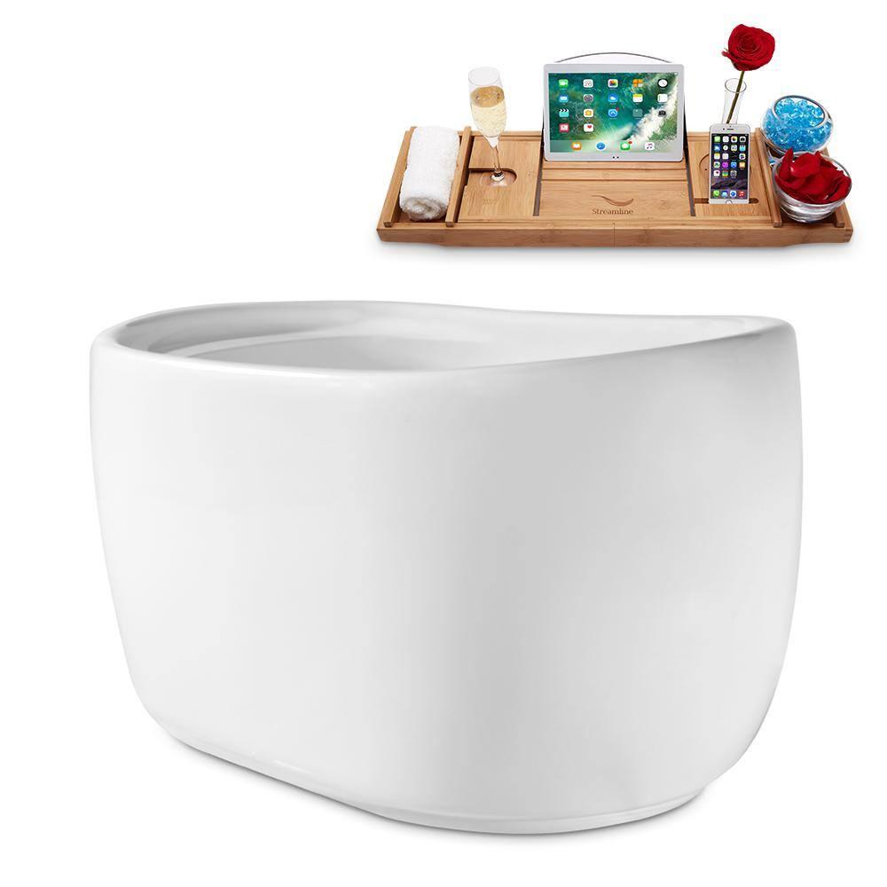 66" Streamline Freestanding Soaking Acrylic Bathtub With Drain and Bamboo Tray