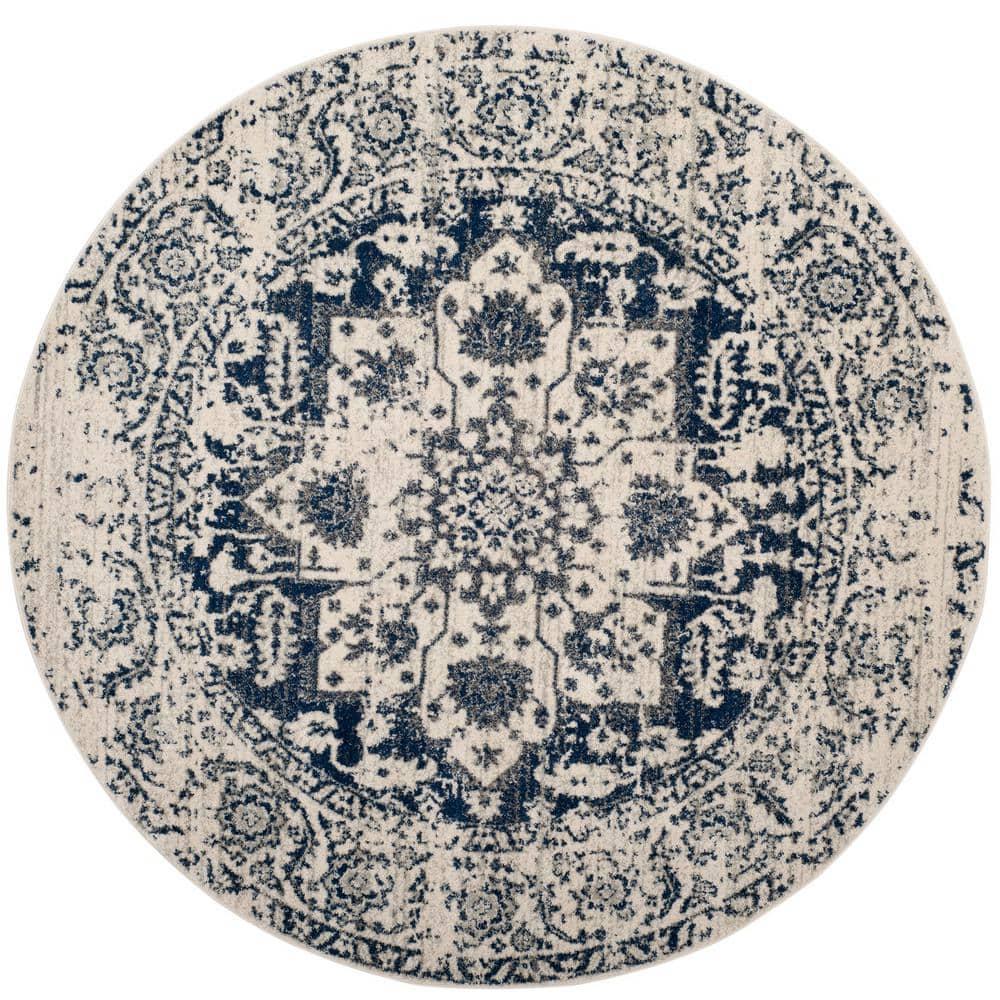 Madison MAD603 Power Loomed Indoor Area Rug - Cream/Navy - 9' Round - Safavieh