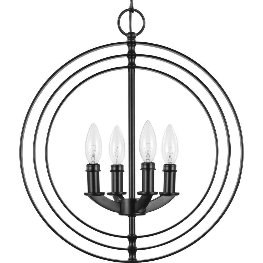 Progress Lighting Equinox 4-Light Foyer Pendant, Steel, Black, No Shade