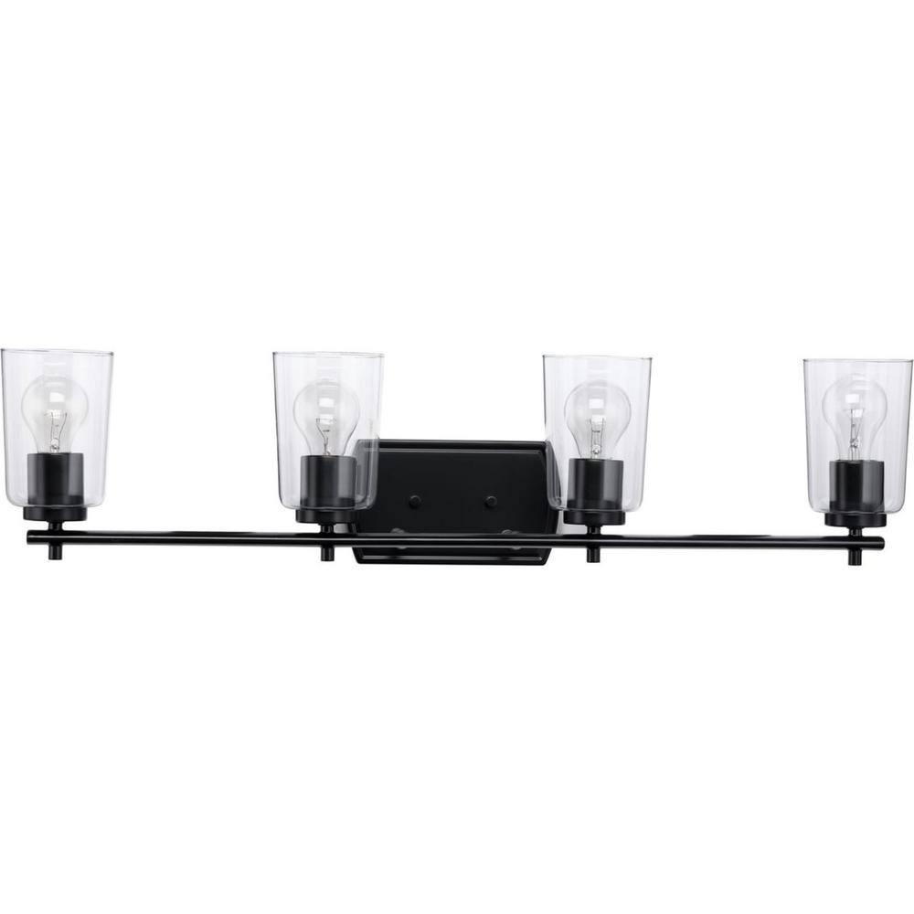 Progress Lighting Adley 4-Light Bath Vanity in Black with Clear Glass Shades