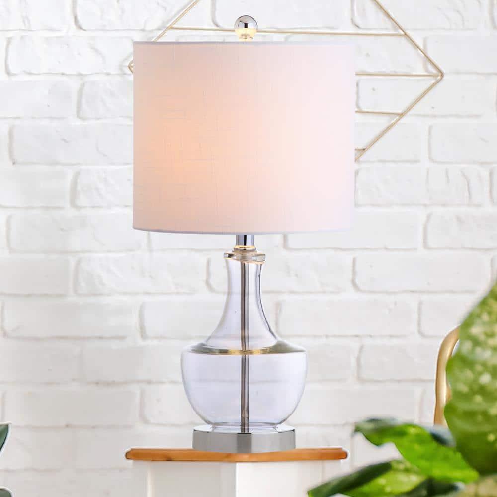JONATHAN Y JYL1029A Colette 20" Mini Glass LED Table Lamp, Transitional, Glam, Global for living room, dinning room, bedroom, office Bulb Included, Clear