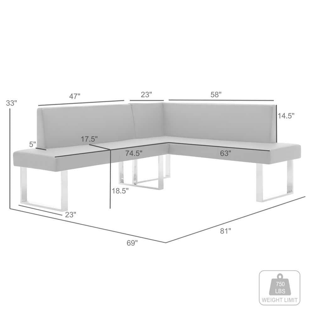 Amanda Contemporary Nook Corner Dining Bench: Chrome Legs, Padded Seat - Armen Living