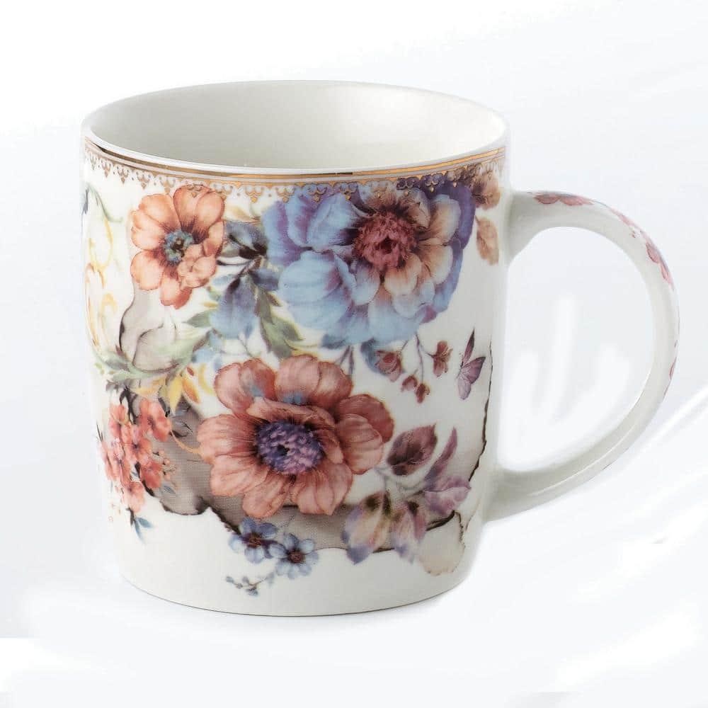 Lorren Home Trends Set of 4 Tall Mugs Floral Design