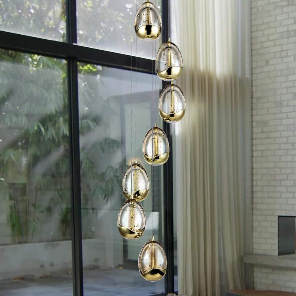 VONN Lighting Venezia 7-Light Pendant Height Adjustable ETL Certified LED Teardrop Chandelier, Globe Glass Shades