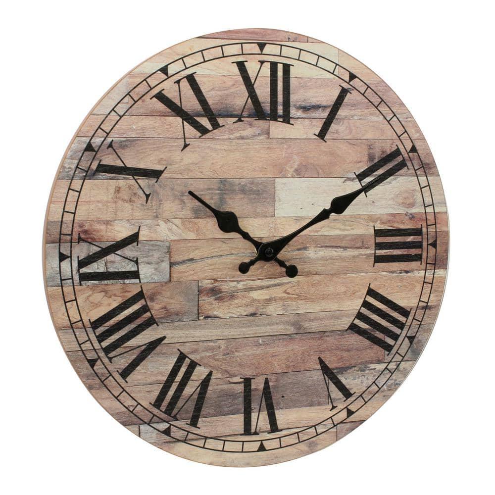 14" Wooden Roman Numeral Wall Clock Brown - Stonebriar Collection: MDF Composite, Traditional Decor, Indoor Use
