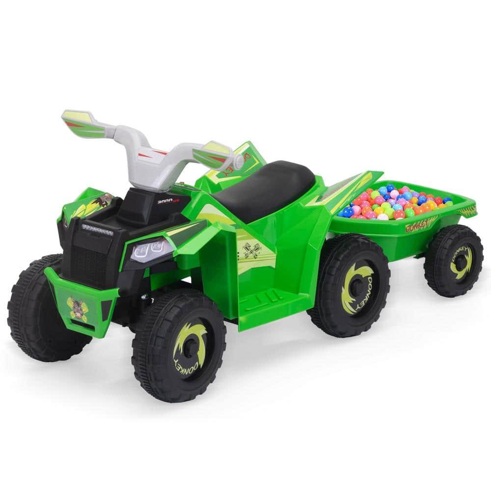 Jaxpety Kids ATV, 6V 4 Wheeler Electric Quad Car Ride on Toys with Trailer, Bluetooth, Music, Horn, Green