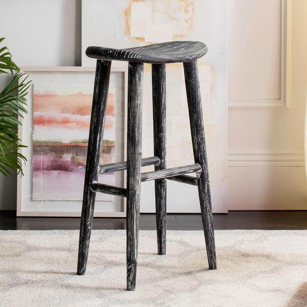 Colton Wood Bar Stool - BST1001 - Black/White Wash/Sungkai Wood - Safavieh