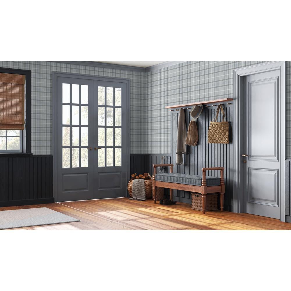 NextWall Pavestone & Blue Tailor Plaid Peel and Stick Wallpaper - 20.9 in. W x 18 ft. L Roll