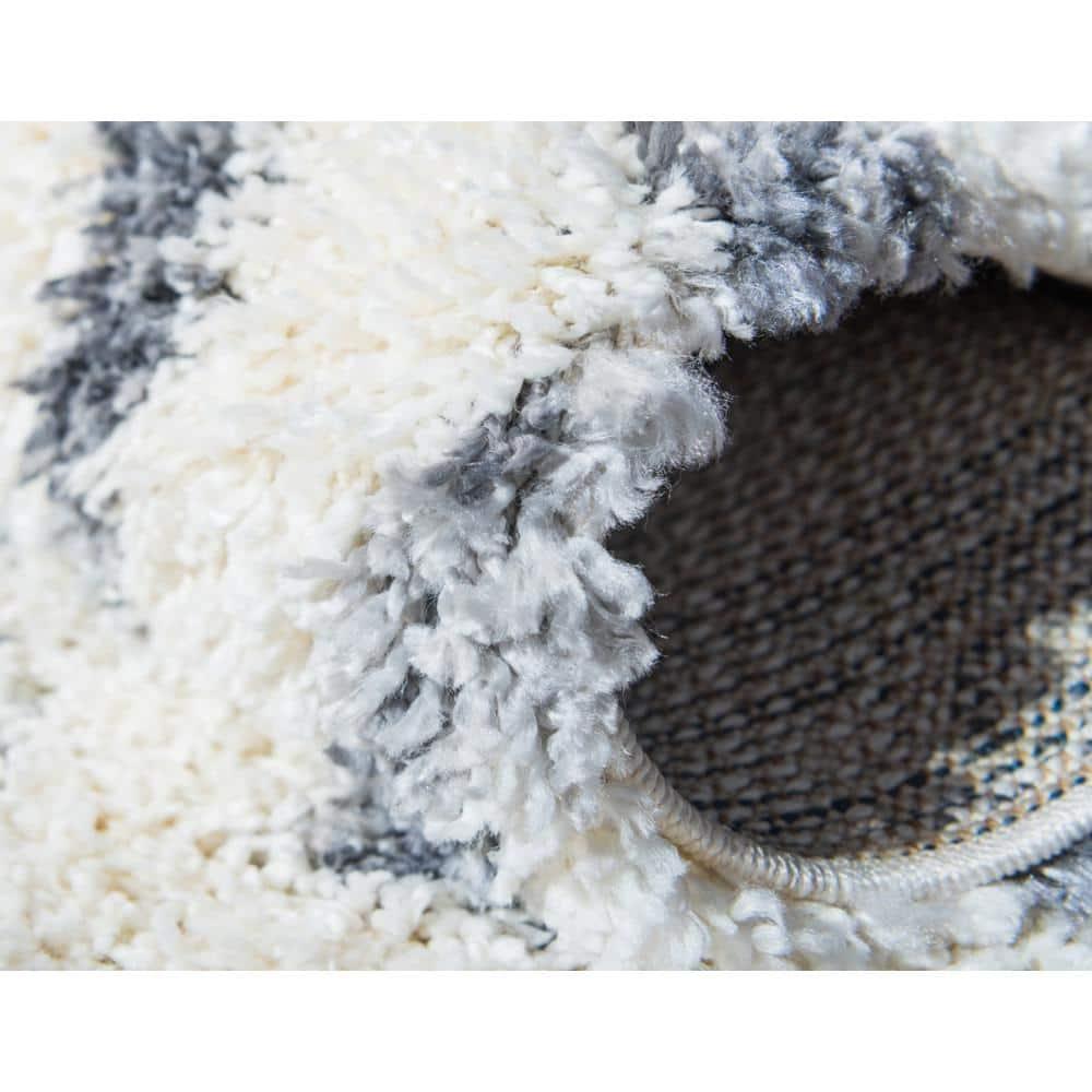 Unique Loom Hygge Shag Collection Area Rug - Diamond (5' 1" x 8' Rectangle, Ivory/ Gray)