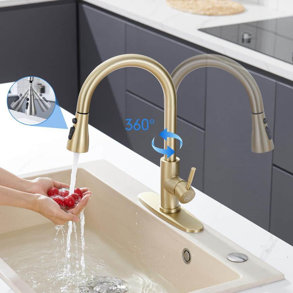 GAGALIFE Single Handle Pull Down Sprayer Kitchen Faucet High Arc Stainless Steel Faucet with 3-Function Sprayer JJL-CL-PT-SDP-G