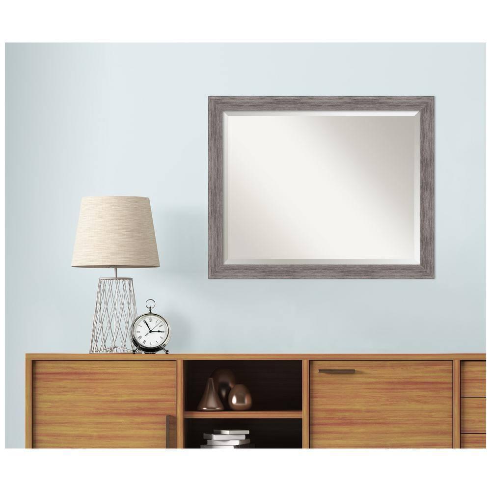 31" x 25" Pinstripe Narrow Framed Bathroom Vanity Wall Mirror Gray - Amanti Art: Beveled, Polystyrene Frame, Wall Mount