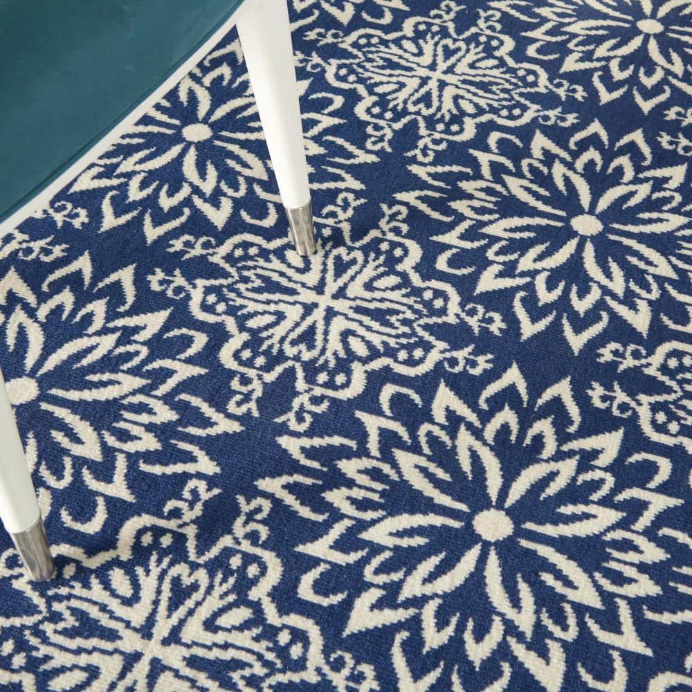 Jubilant JUB06 Ivory/Blue Area Rug Beach Transitional Floral By Nourison Navy/Ivory 4' x 6'