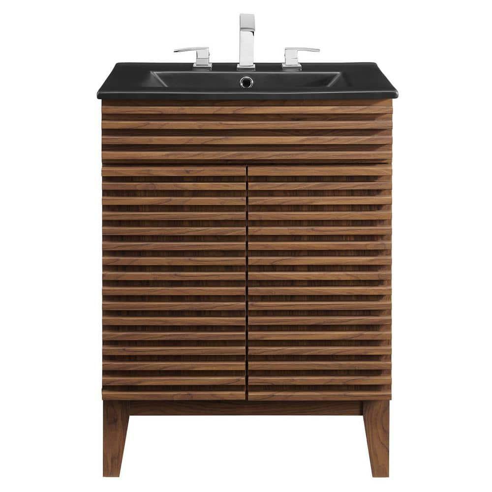 Modway Render 24" Modern Wood Bathroom Vanity in Walnut/Black