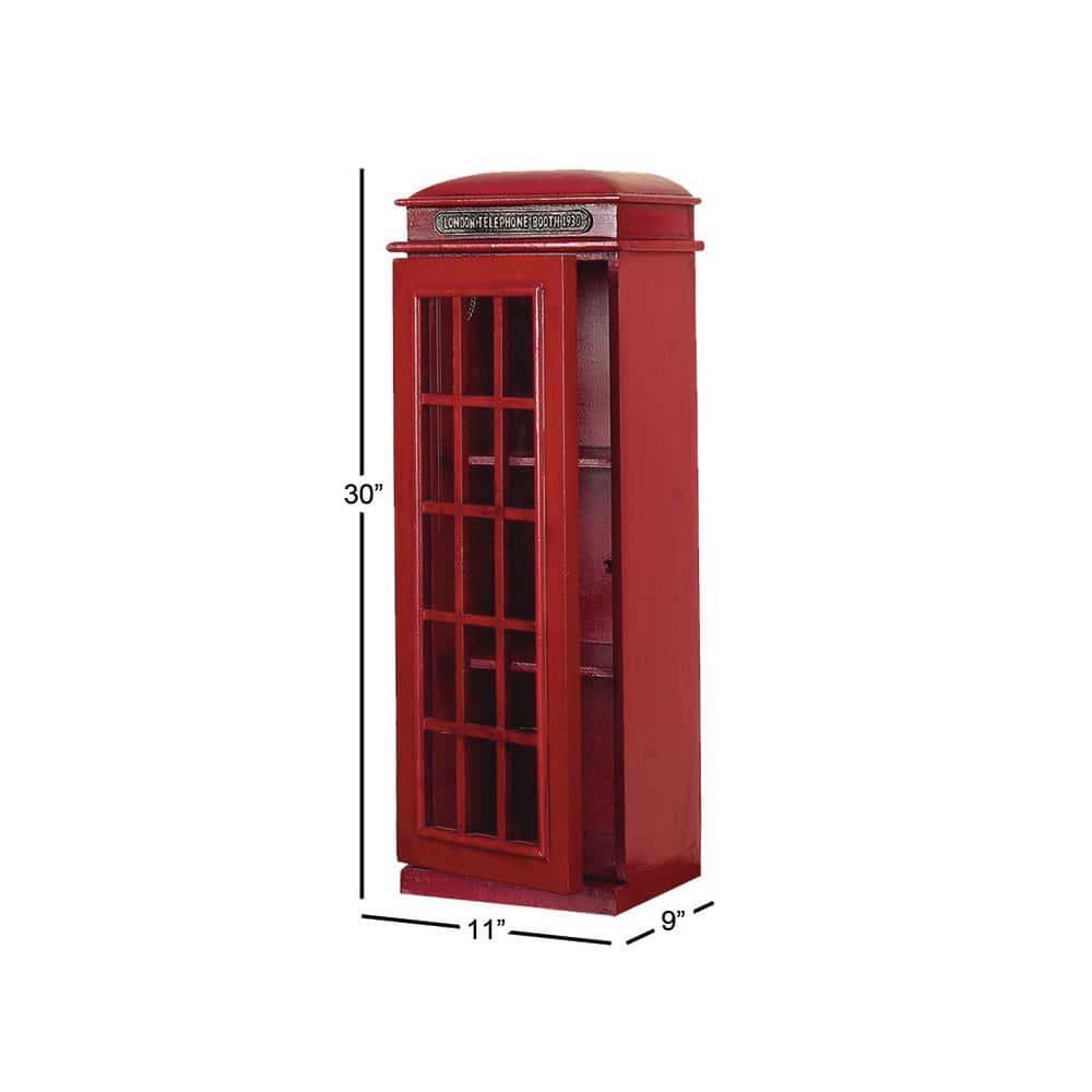 DecMode 11" x 30" Red Wooden London Telephone Booth 2 Shelf Storage Unit, 1-Piece