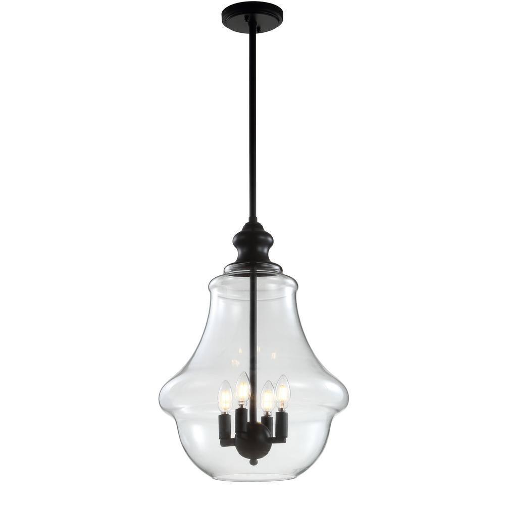 Adam 16" Adjustable Metal/Glass LED Pendant, Oil Rubbed Bronze